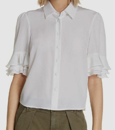 FRAME Clothing XS Ruffle Sleeve Silk Blouse