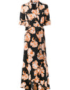 GANNI Clothing Large | 38 "Geroux" Floral Print Silk Crepe De Chine Wrap Dress