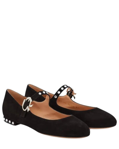 Gianvito Rossi Shoes Medium | 9 Crystal Mary Ribbon Suede Ballet Flats