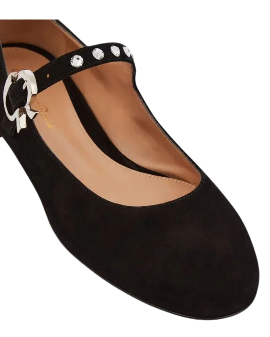 Gianvito Rossi Shoes Medium | 9 Crystal Mary Ribbon Suede Ballet Flats