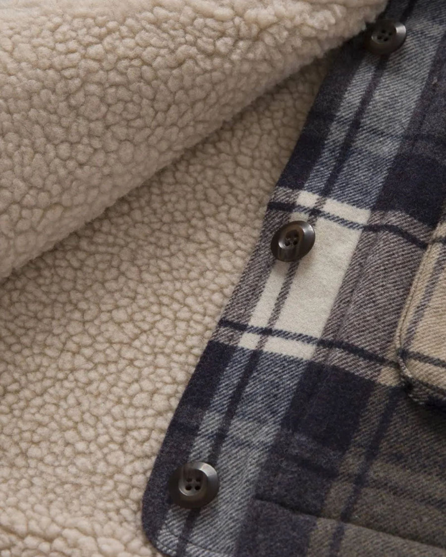 Jenni Kayne Clothing Small JENNI KAYNE Farmhouse Shearling Lined Chore Jacket Wool Navy Plaid Heritage