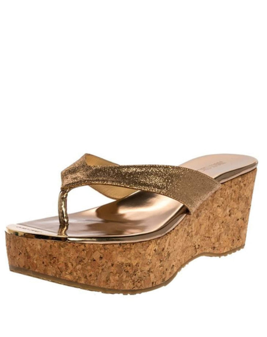 Jimmy Choo Shoes Medium | 8.5 "Pathos" Rose Gold Glitter Cork Platforms