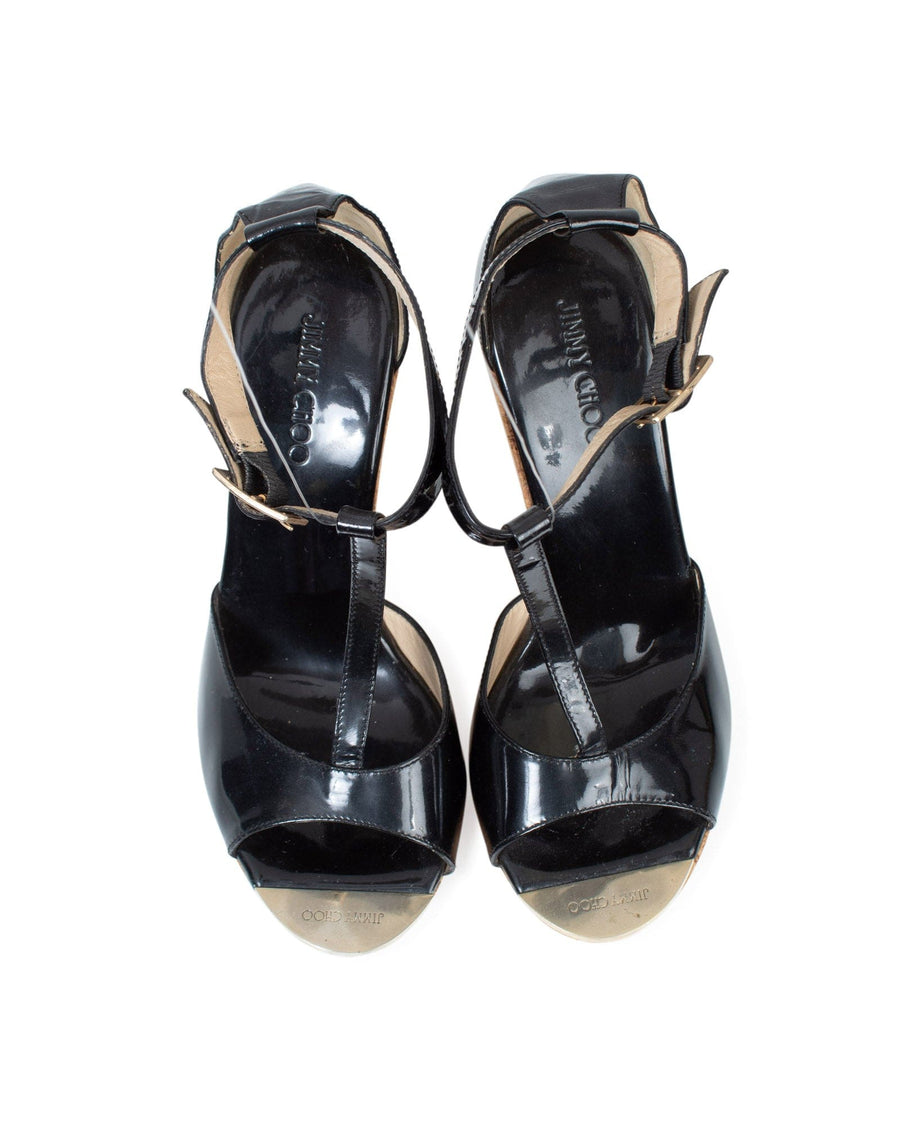 Jimmy Choo Shoes Small | 7 (37) Patent T Strap Platform Cork Wedge Sandal