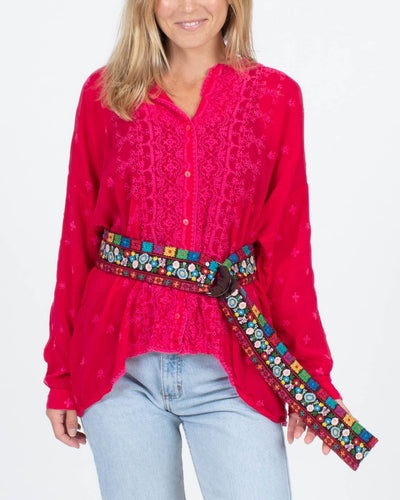 Johnny Was Clothing Small Eyelet Blouse With Belt
