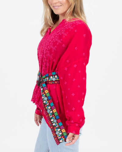 Johnny Was Clothing Small Eyelet Blouse With Belt