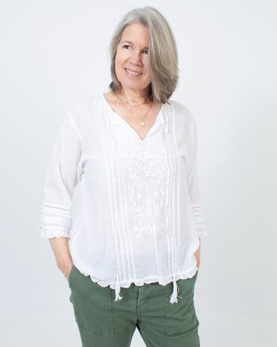 JP and Mattie Clothing Large Embroidered White Top