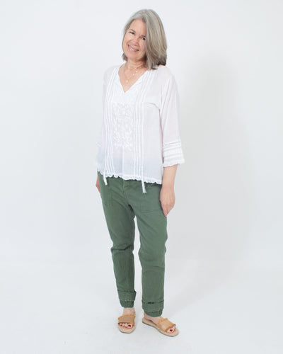 JP and Mattie Clothing Large Embroidered White Top