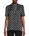 Karl Lagerfeld Clothing XS Puff-Sleeve Ruffled Dotted Blouse