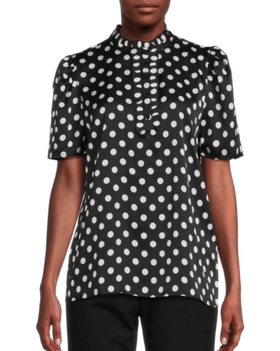 Karl Lagerfeld Clothing XS Puff-Sleeve Ruffled Dotted Blouse