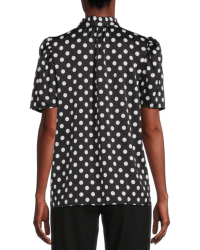 Karl Lagerfeld Clothing XS Puff-Sleeve Ruffled Dotted Blouse