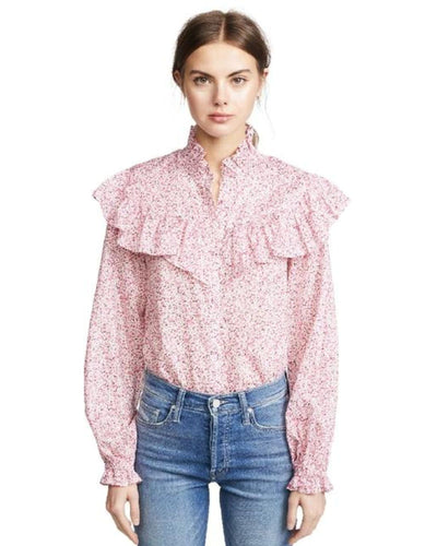 LoveShackFancy Clothing Small Pink Floral Button Down Blouse