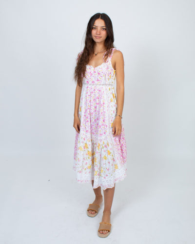 LoveShackFancy Clothing XS | US 0 Floral Patchwork Midi Dress