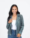 Lucky Brand Clothing XS Green Leather Moto Jacket