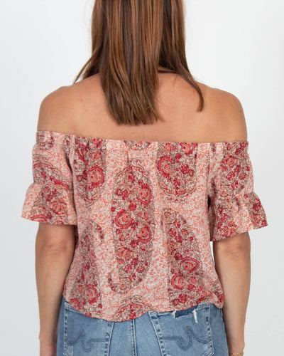 Madewell Clothing Medium "Silk Off-the-Shoulder Top" in Watercolor Paisley