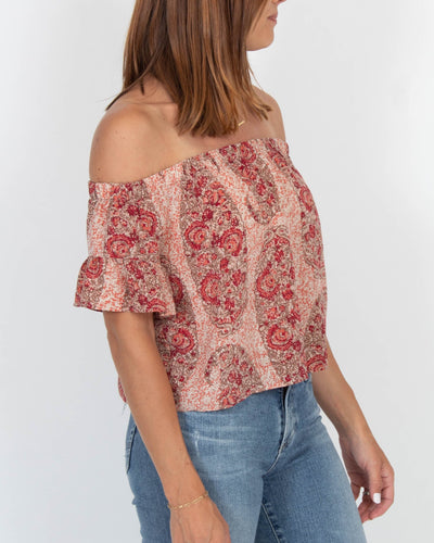 Madewell Clothing Medium "Silk Off-the-Shoulder Top" in Watercolor Paisley