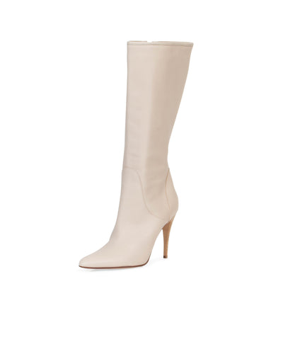 Manolo Blahnik Shoes Large | US 10.5 I IT 40.5 Bone Mid-Calf Leather High-Heel Boots