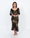 Marchesa Notte Clothing Small | US 2 Gold Metallic Midi Dress