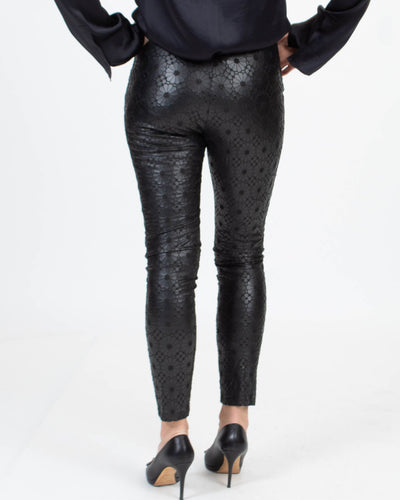 Morgane Le Fay Clothing XS Embroidered Faux Leather Pants