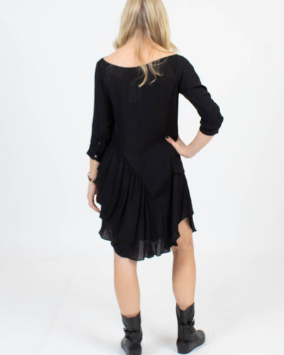 Morgane Le Fay Clothing XS Gathered Black Silk Dress
