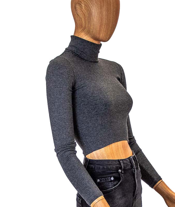 Nadia Tarr Clothing XS Grey Fitted Cropped Turtleneck Top
