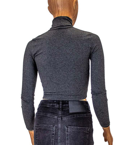 Nadia Tarr Clothing XS Grey Fitted Cropped Turtleneck Top