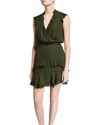Parker Clothing Medium | US 6 Tangia Silk Sleeveless Ruffle Short Dress in Moss