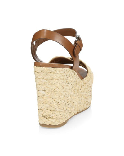 Prada Shoes Small | 6 Leather & Raffia Wedge Sandals