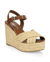 Prada Shoes Small | 6 Leather & Raffia Wedge Sandals