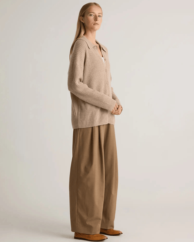 Quince Clothing Small Mongolian Cashmere Wide- Rib Oversized Collared Cardigan