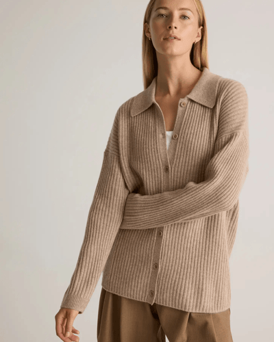 Quince Clothing Small Mongolian Cashmere Wide- Rib Oversized Collared Cardigan
