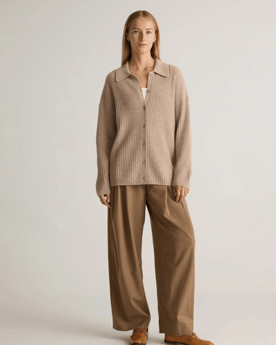 Quince Clothing Small Mongolian Cashmere Wide- Rib Oversized Collared Cardigan