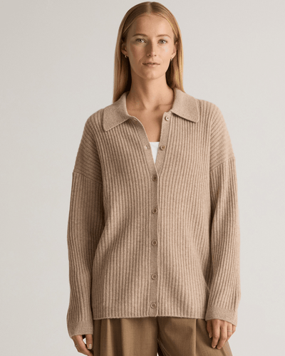 Quince Clothing Small Mongolian Cashmere Wide- Rib Oversized Collared Cardigan