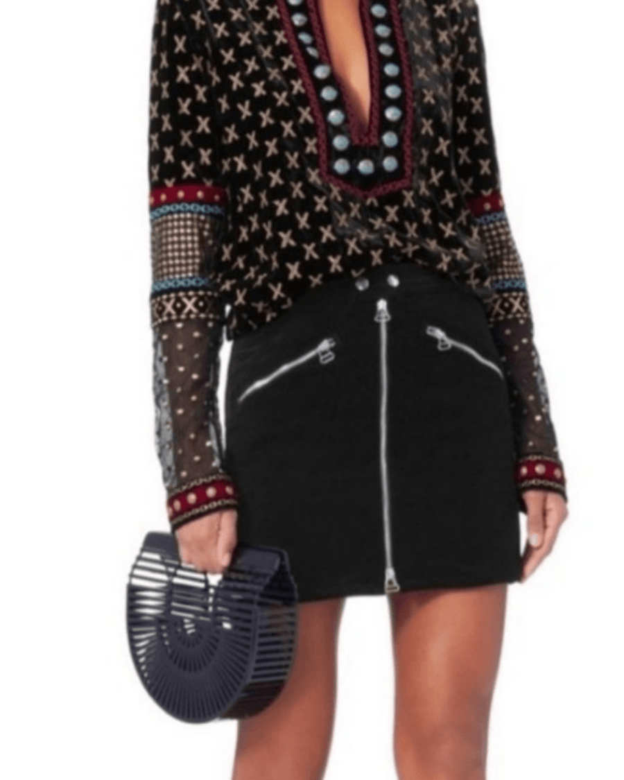 Rag & Bone Clothing Small | US 2 Racer Black Velvet Front Zip Moto Skirt