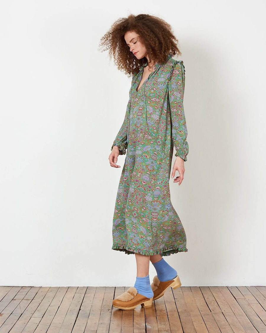 Raquel Allegra Clothing Small | 2 Tapestry Silk Ruffle Printed Dress