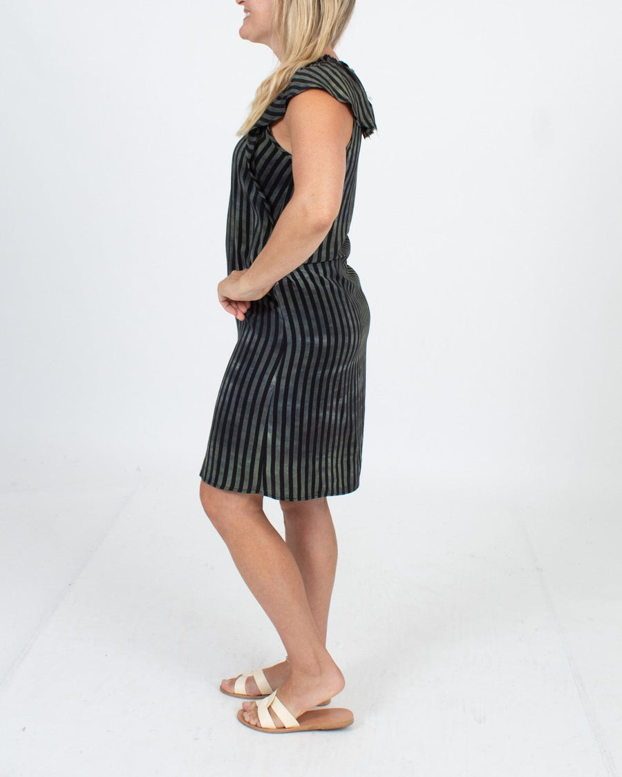 Raquel Allegra Clothing XS Green Striped Shift Dress
