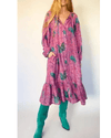 Raquel Allegra Clothing XS | US 0 Nomad Midi Dress in Silk Fuchsia Paisley