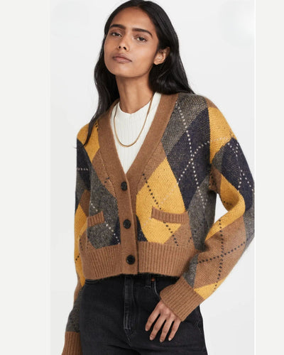 90s Oversized Argyle Cropped Cardigan - The Revury