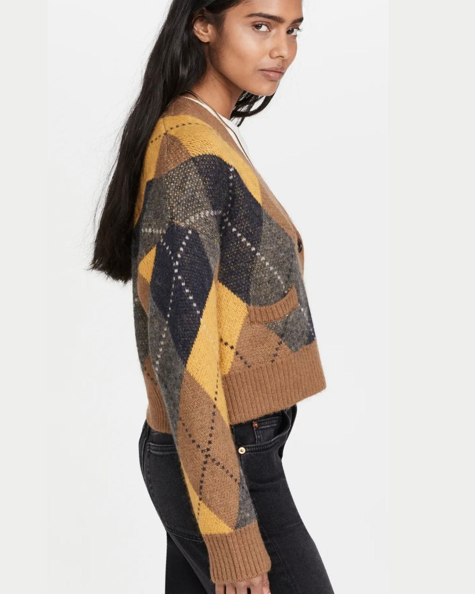 90s Oversized Argyle Cropped Cardigan The Revury