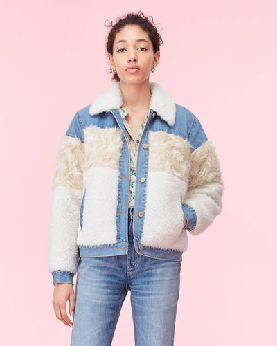 Rebecca Taylor Clothing Medium Faux Fur & Denim Jacket