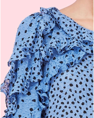 Rebecca Taylor Clothing Medium | US 8 Long Sleeve Dot Clip Ruffle Top