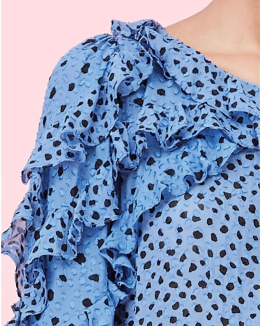 Rebecca Taylor Clothing Medium | US 8 Long Sleeve Dot Clip Ruffle Top
