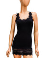 rosemunde Clothing Large Fitted Black Ribbed Tank with Lace Trim