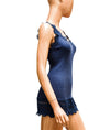 rosemunde Clothing Large Fitted Blue Ribbed Tank with Lace Trim