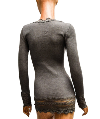 rosemunde Clothing Large Fitted Taupe Ribbed Long Sleeve Top