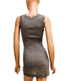 rosemunde Clothing Large Fitted Taupe Ribbed Tank with Lace Trim