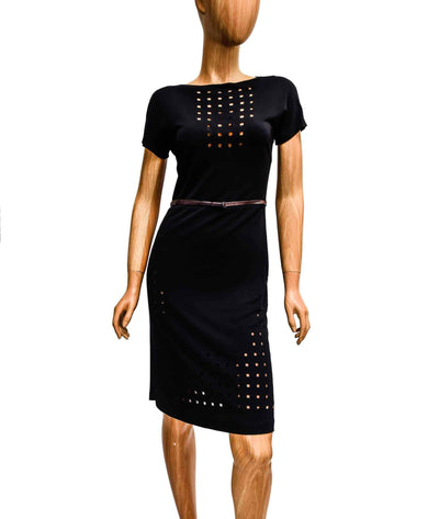 Rozae Nichols Clothing XS Fitted Black Dress with Perforated Squares