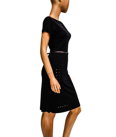 Rozae Nichols Clothing XS Fitted Black Dress with Perforated Squares
