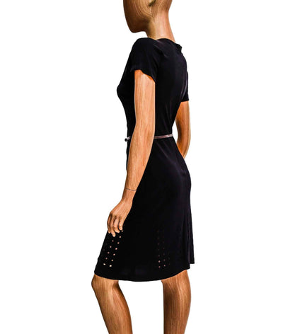 Rozae Nichols Clothing XS Fitted Black Dress with Perforated Squares