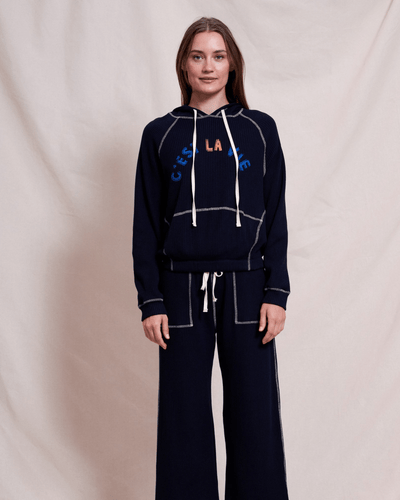 SUNDRY Clothing Small Contrast Stitch Hoodie In Deep Navy