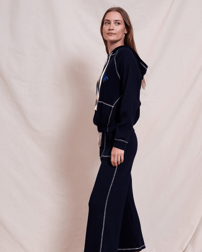 SUNDRY Clothing Small Contrast Stitch Hoodie In Deep Navy
